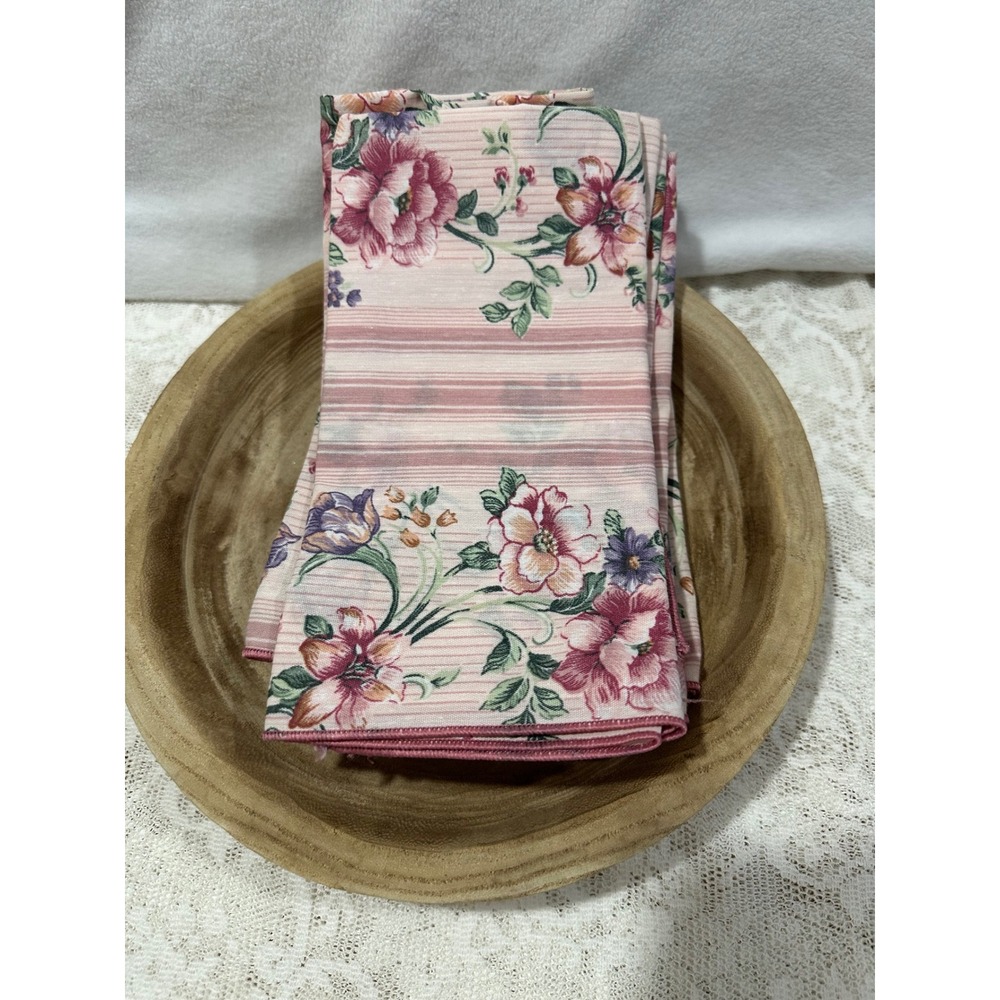 Vintage Floral Square Scarf Pink Stripes Romantic Garden‎ Blooms Accessory